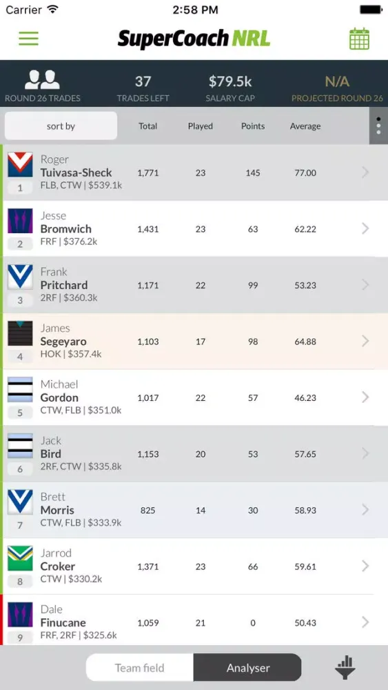 Captures d'écran de NRL SUPERCOACH 2018