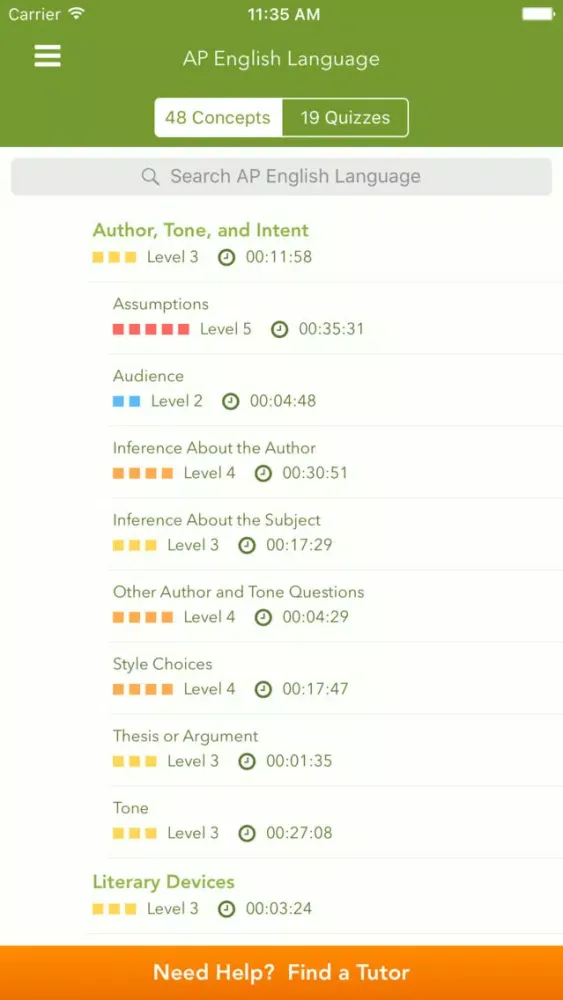 Zrzuty ekranu AP English Language Practice