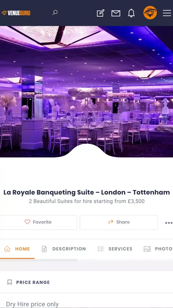 Tangkapan skrin Venues & Suppliers Guru