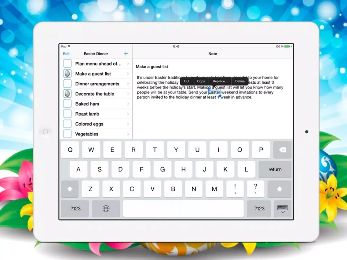 Easter Dinner Checklist iPad  Screenshots