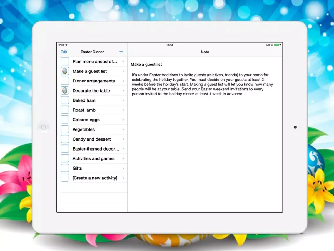 Easter Dinner Checklist iPad  Screenshots