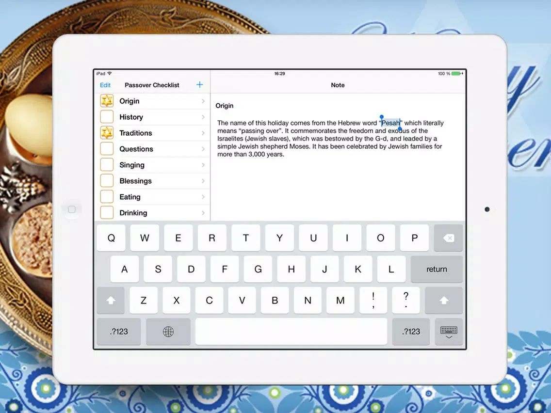 ภาพหน้าจอของ Passover Checklist iPad 