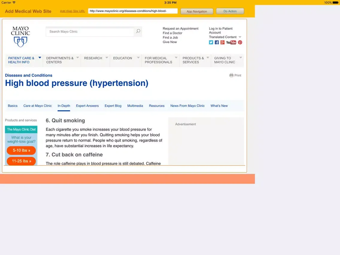 Tangkapan layar Blood Pressure Logbook iPad 