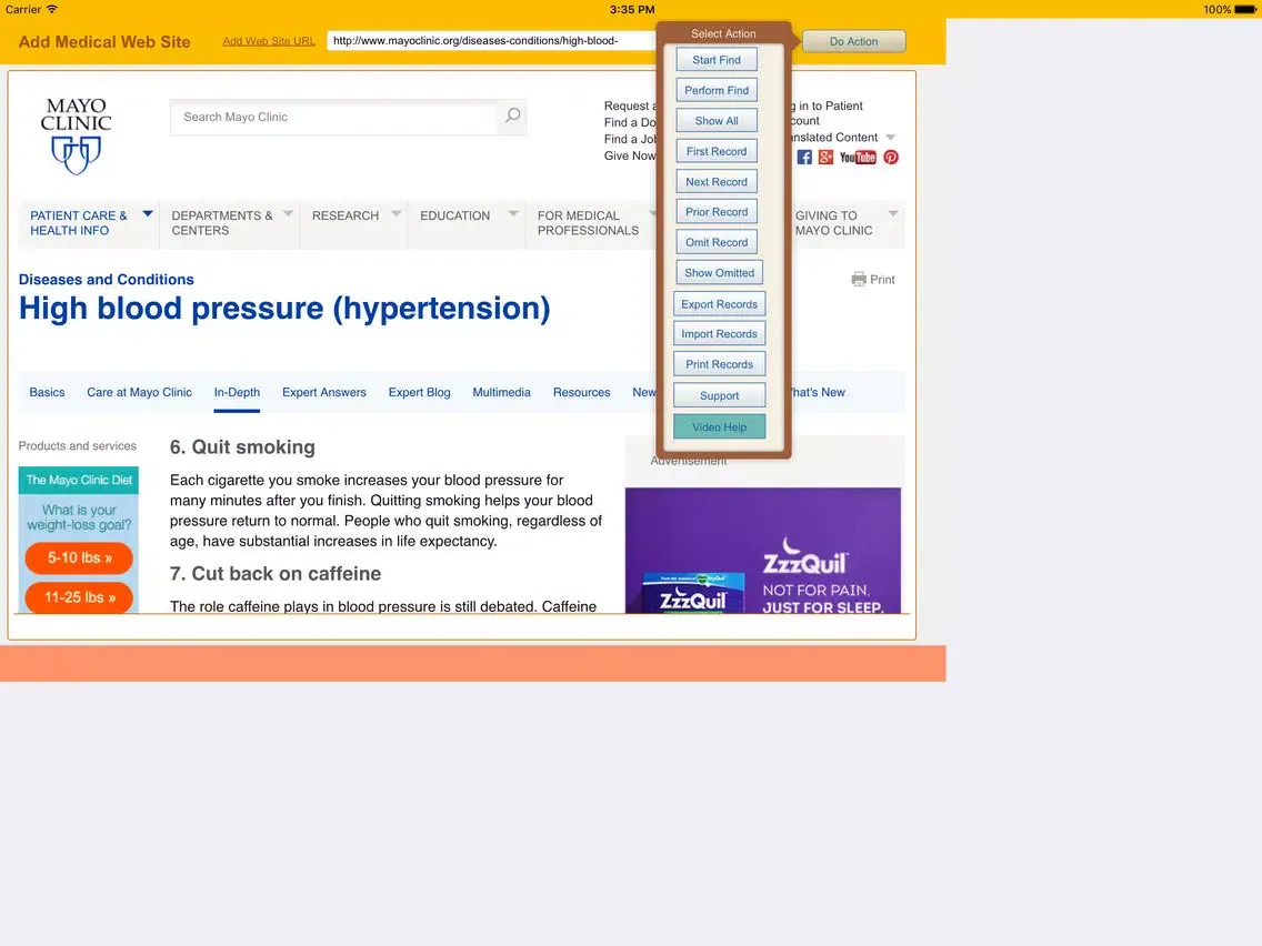 Tangkapan layar Blood Pressure Logbook iPad 