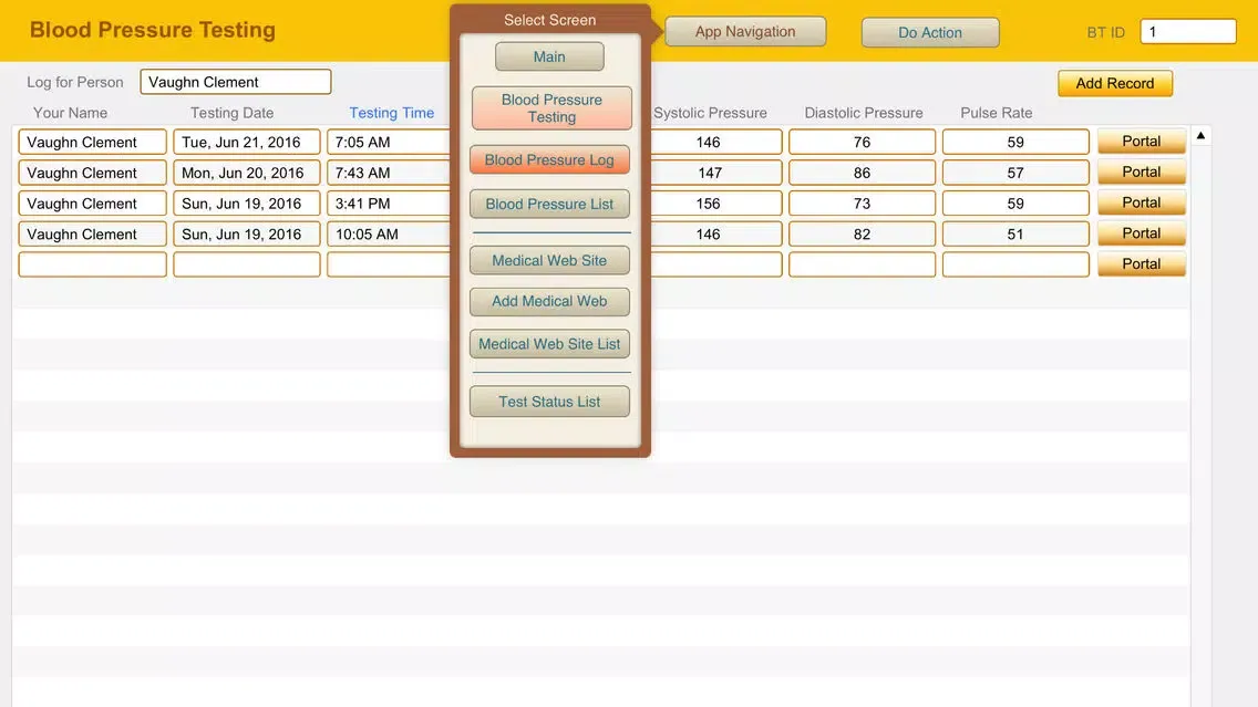 Tangkapan layar Blood Pressure Logbook