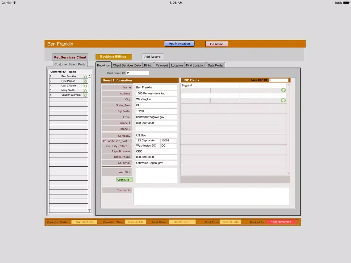 Tangkapan skrin Pet Services Business iPad 