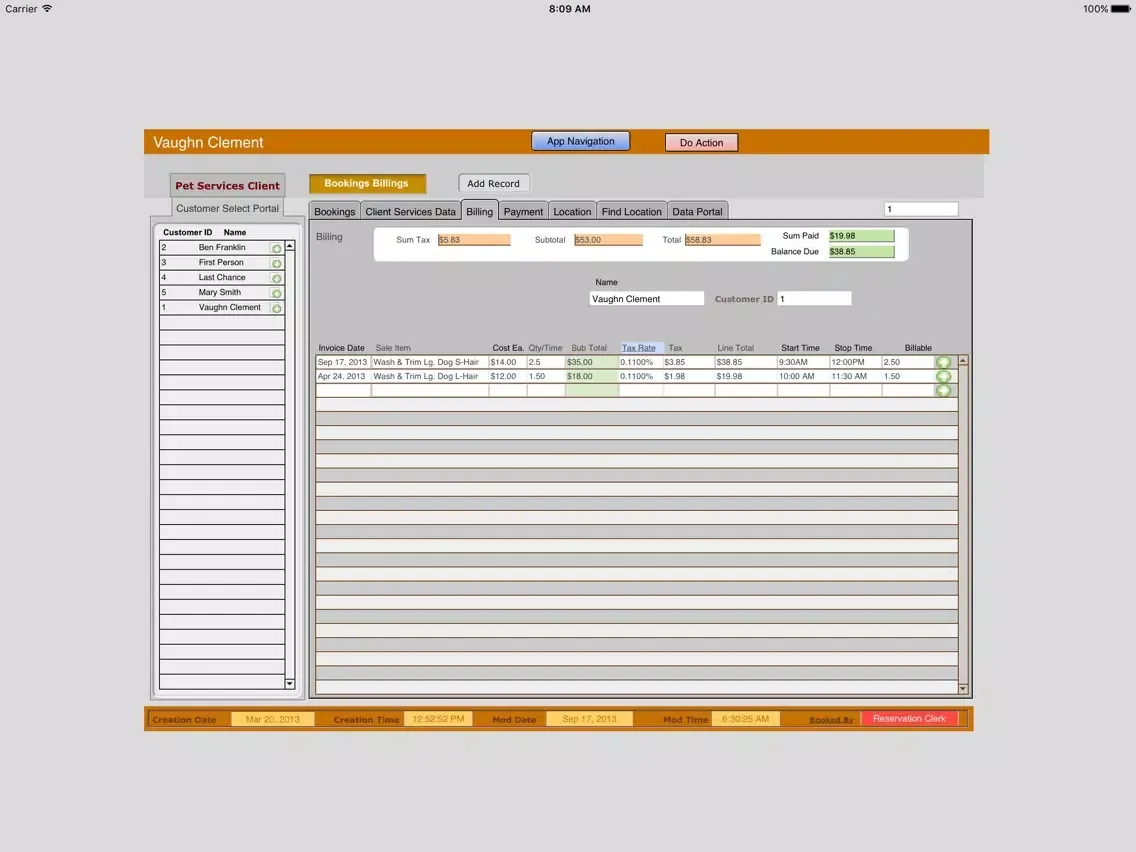 Tangkapan skrin Pet Services Business iPad 