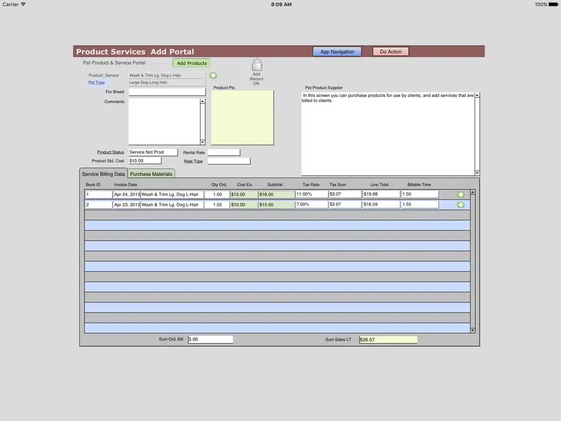 Tangkapan skrin Pet Services Business iPad 