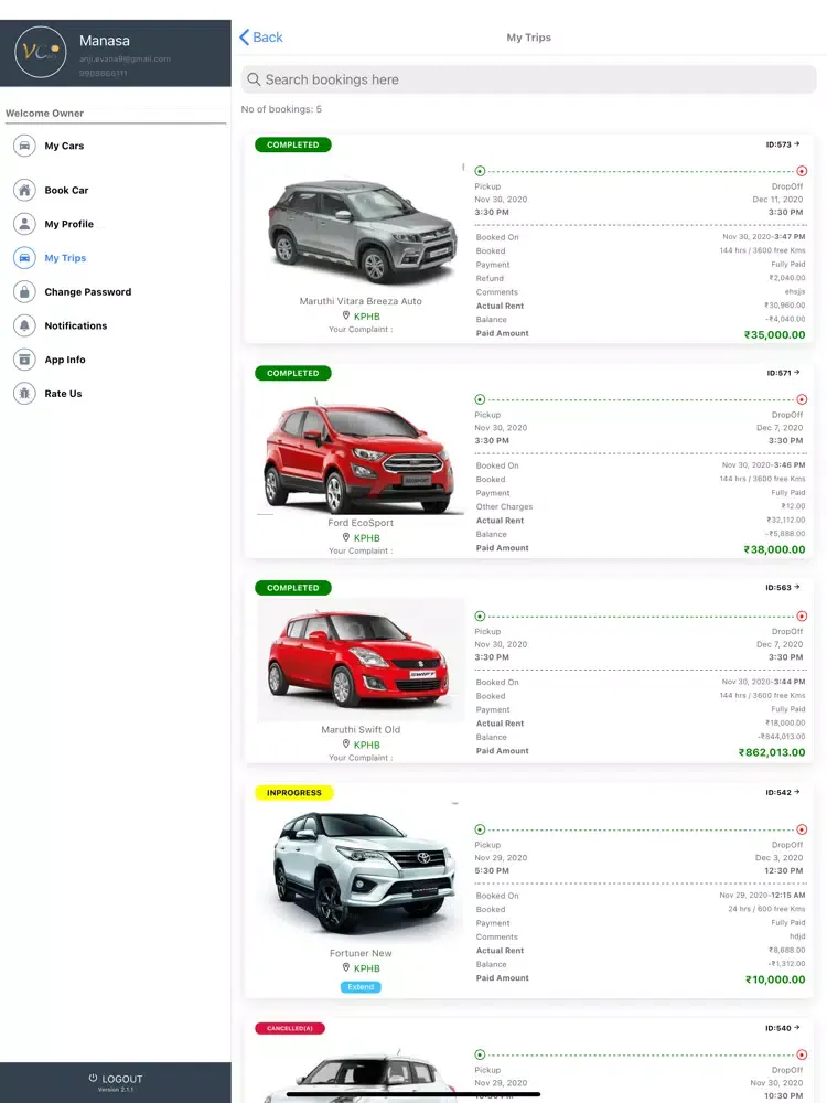 تصاویر VCars - self drive car rental iPad 