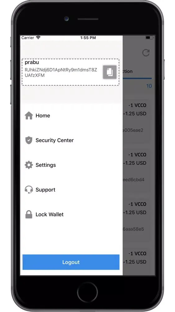 Tangkapan layar Vera Cruz Coin Wallet
