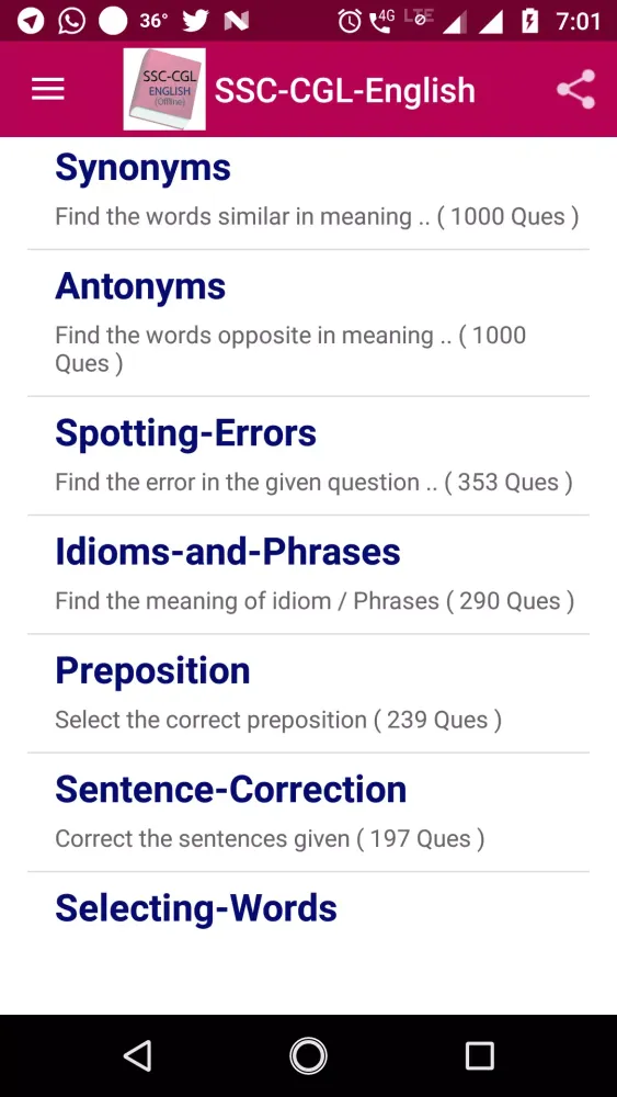 Ảnh chụp màn hình của SSC CGL English Offline