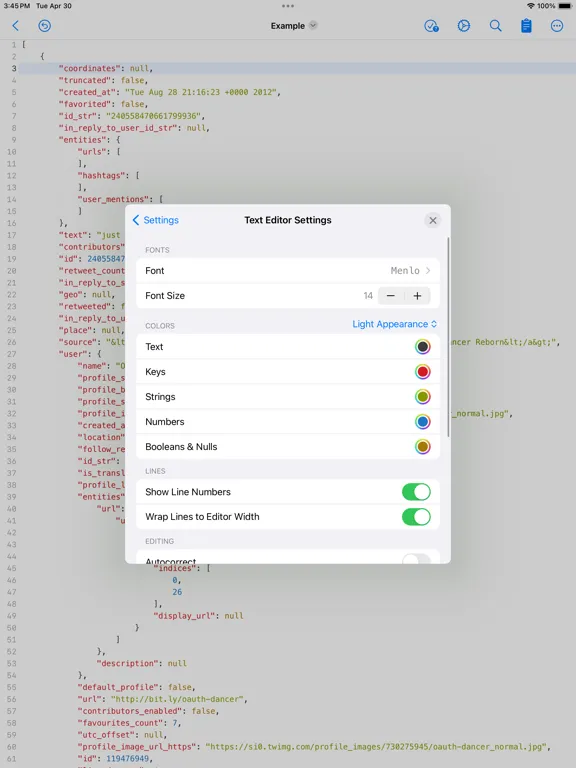 JSON Editor Mobile iPad  স্ক্রিনশট