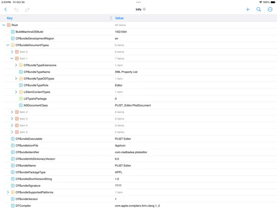 ภาพหน้าจอของ PLIST Editor Mobile iPad 
