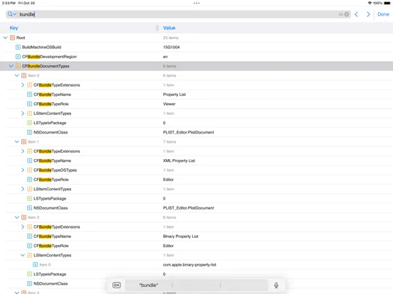 ภาพหน้าจอของ PLIST Editor Mobile iPad 