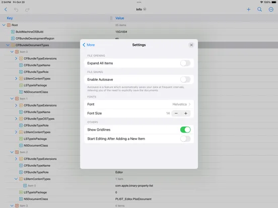 ภาพหน้าจอของ PLIST Editor Mobile iPad 