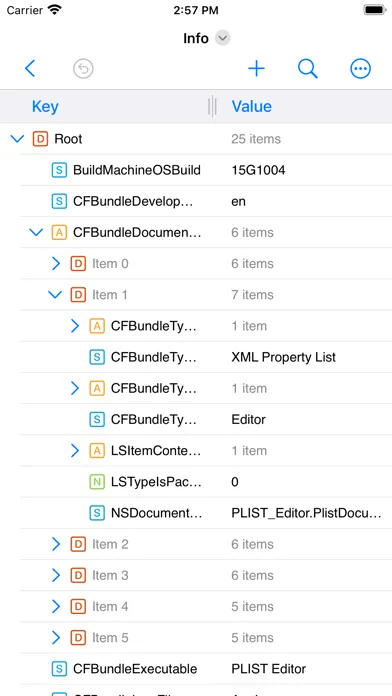 ภาพหน้าจอของ PLIST Editor Mobile