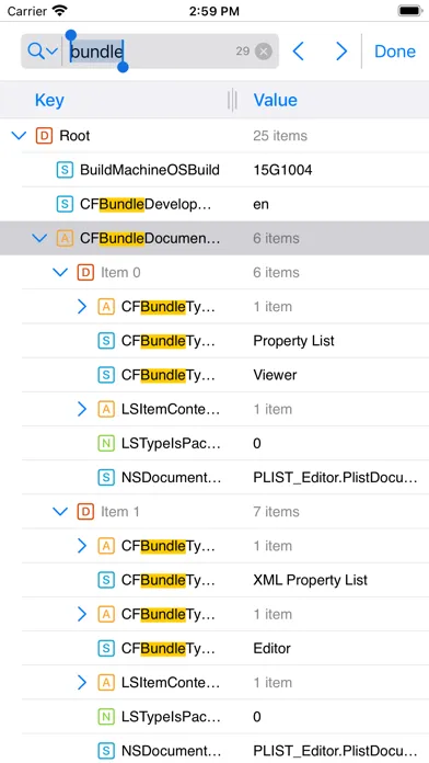 ภาพหน้าจอของ PLIST Editor Mobile