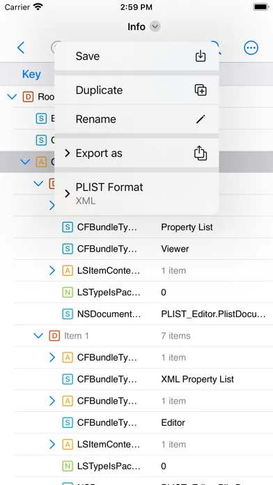 ภาพหน้าจอของ PLIST Editor Mobile