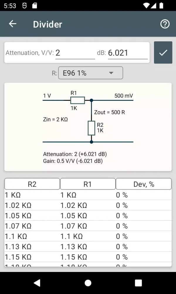 Capturas de tela do Resistors