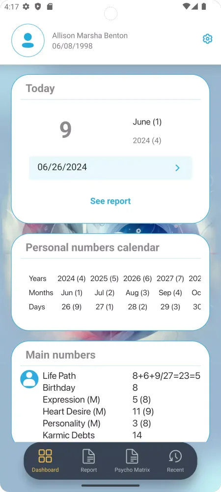 ภาพหน้าจอของ Numerology RadiantGuide