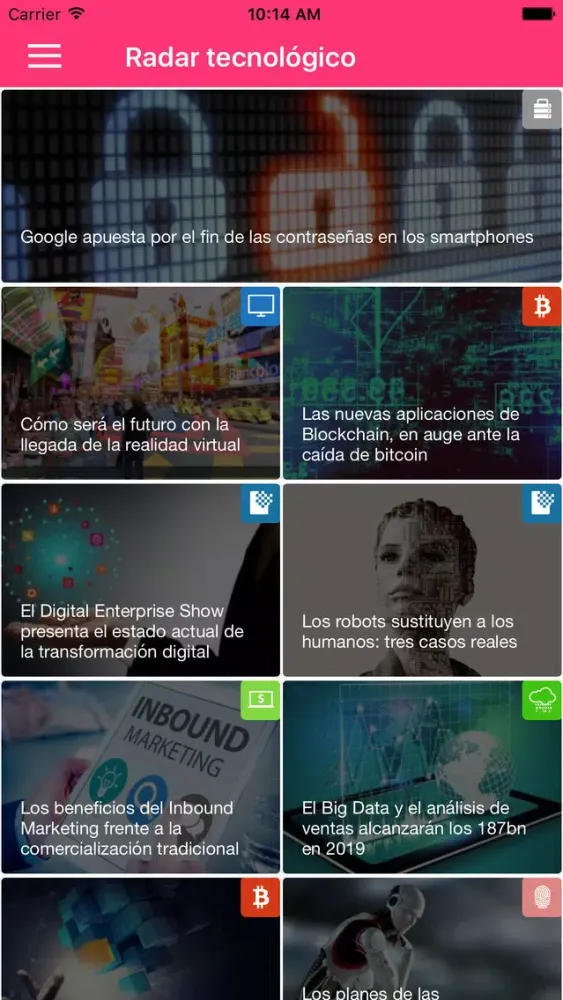 Capturas de tela do Radar tecnológico