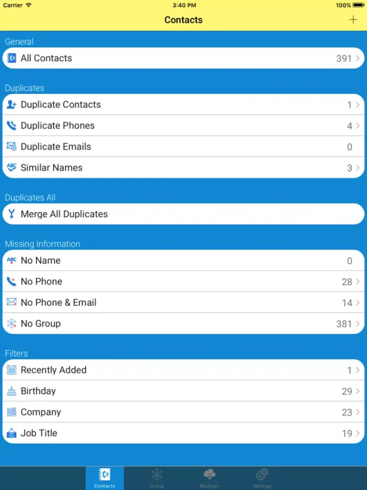 Contacts Backup-delete & merge duplicate contacts iPad  スクリーンショット