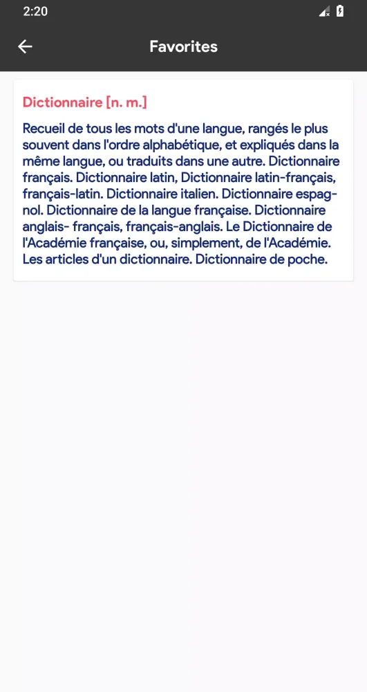Tangkapan skrin Dictionnaire Français Français