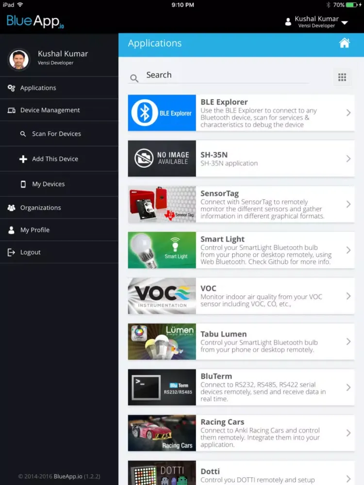 Capturas de tela do BlueApp.io iPad 