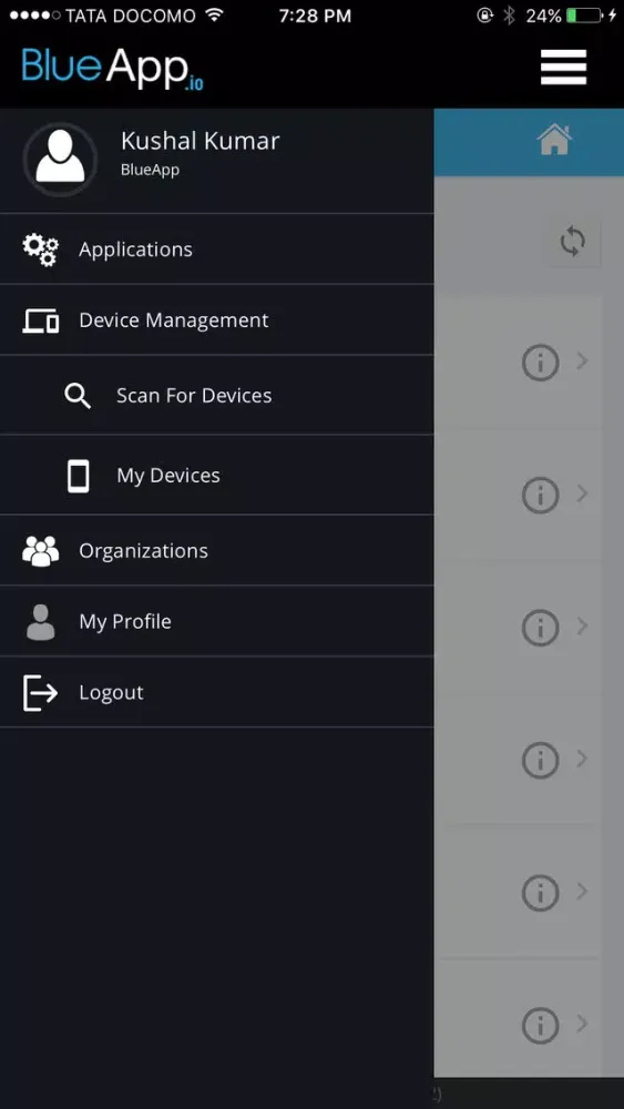 Capturas de tela do BlueApp.io