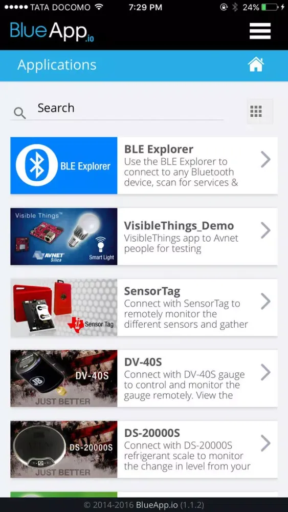 Capturas de tela do BlueApp.io