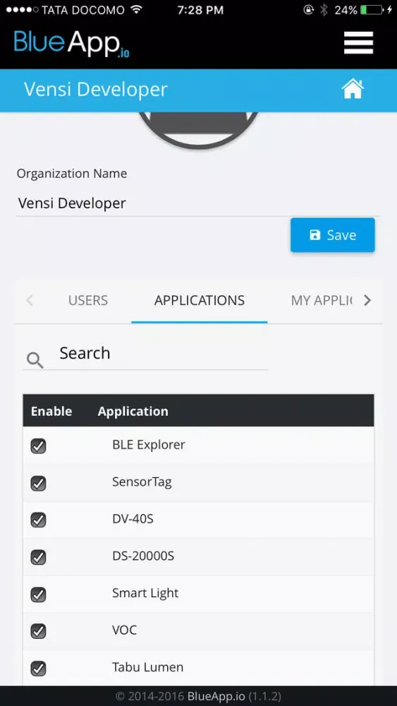 Capturas de tela do BlueApp.io