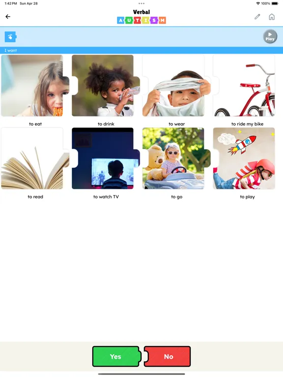 Ảnh chụp màn hình của Verbal AUTISM Plus iPad 