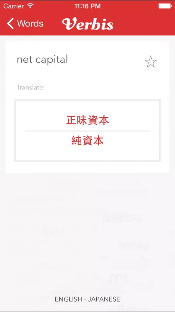 Captures d'écran de Verbis Finance terms EN-JP