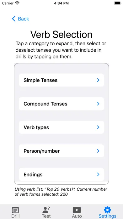 ภาพหน้าจอของ Verbos - Spanish Verb Trainer