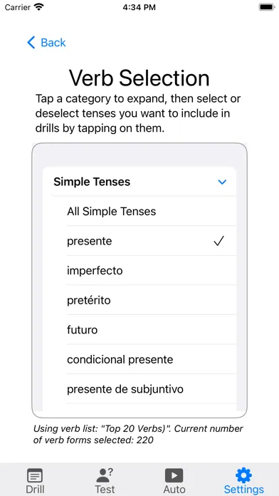 ภาพหน้าจอของ Verbos - Spanish Verb Trainer