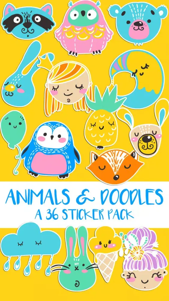 Tangkapan skrin Animal and Doodle Stickers a Kawaii Sticker Pack