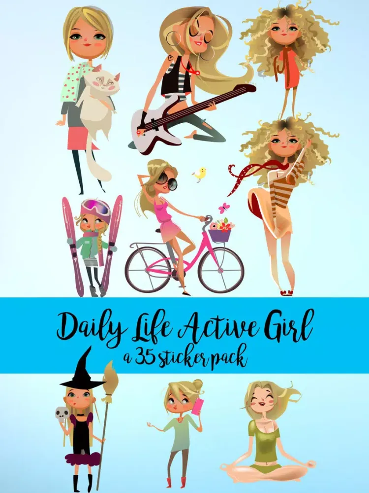 Capturas de tela do Daily Life Active Girl Sticker Pack iPad 