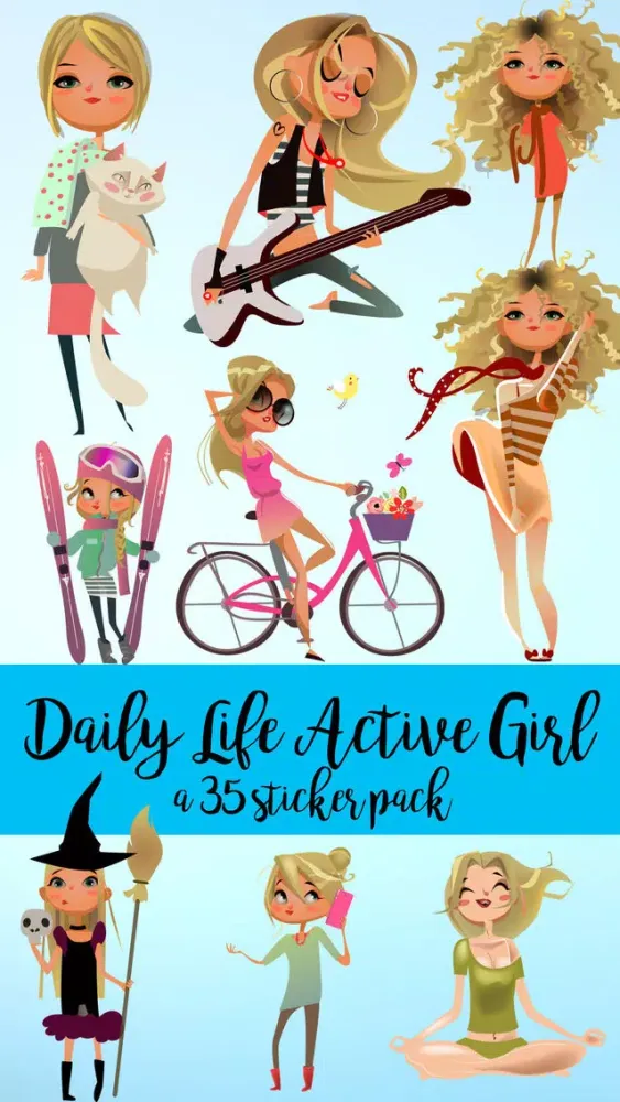 Capturas de tela do Daily Life Active Girl Sticker Pack