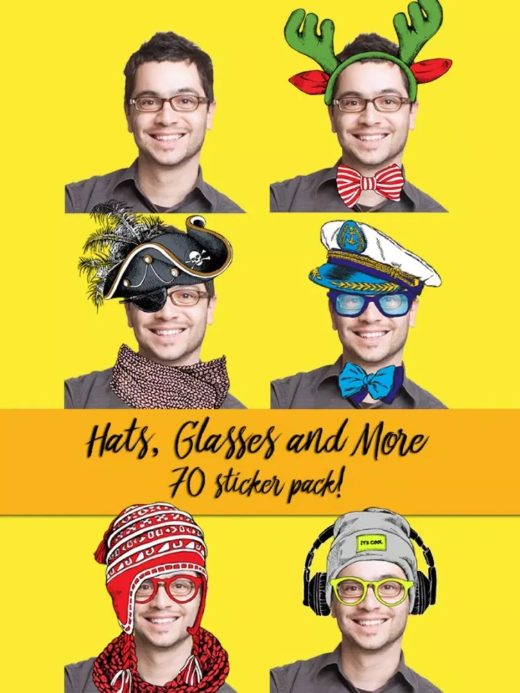 Hats Glasses and More Photobooth Sticker Pack iPad 应用截图
