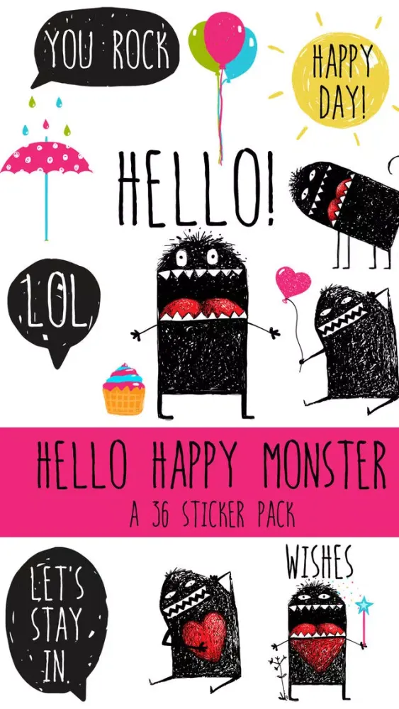 Hello Happy Monster Sticker Pack स्क्रीनशॉट