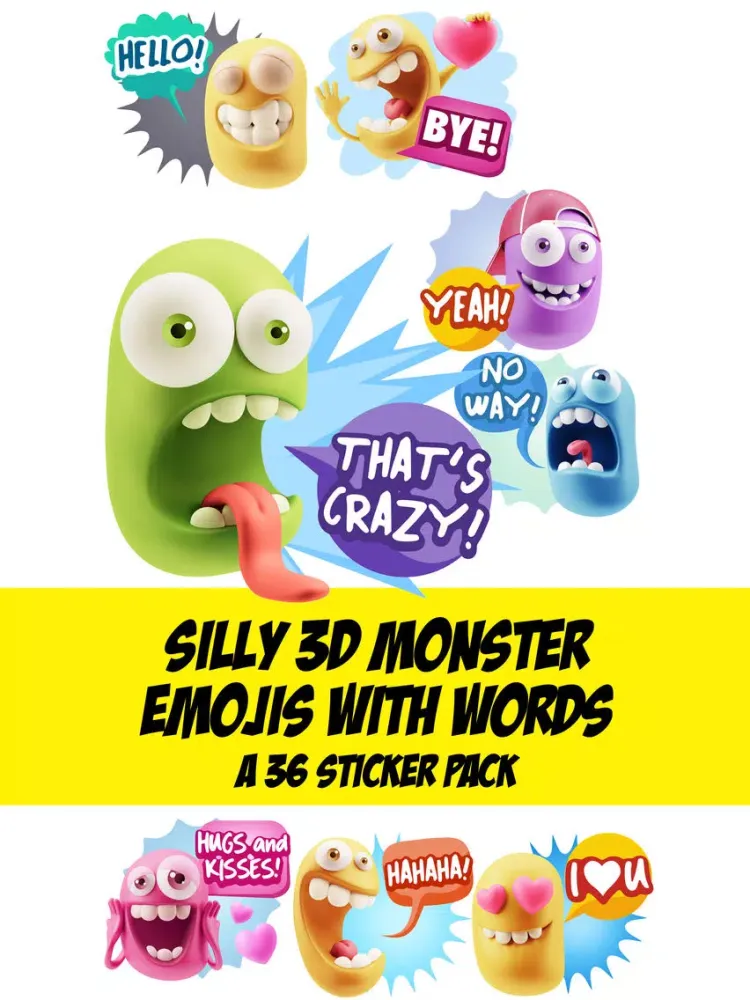 Tangkapan layar Silly 3D Monster Emojis With Words Sticker Pack iPad 