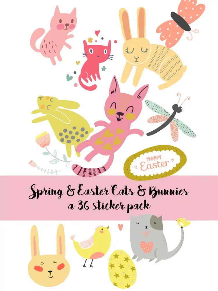 صور Spring and Easter Cats and Bunnies Sticker Pack iPad 