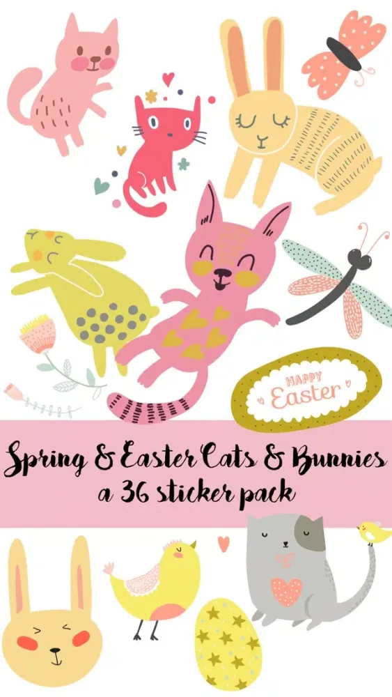 صور Spring and Easter Cats and Bunnies Sticker Pack