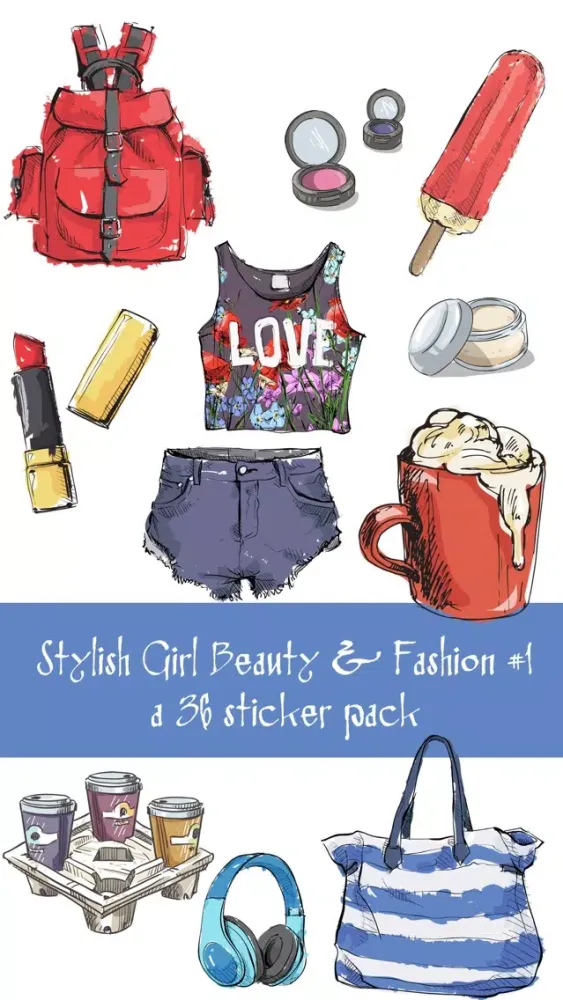 Zrzuty ekranu Stylish Girl Beauty and Fashion Sticker Pack 1