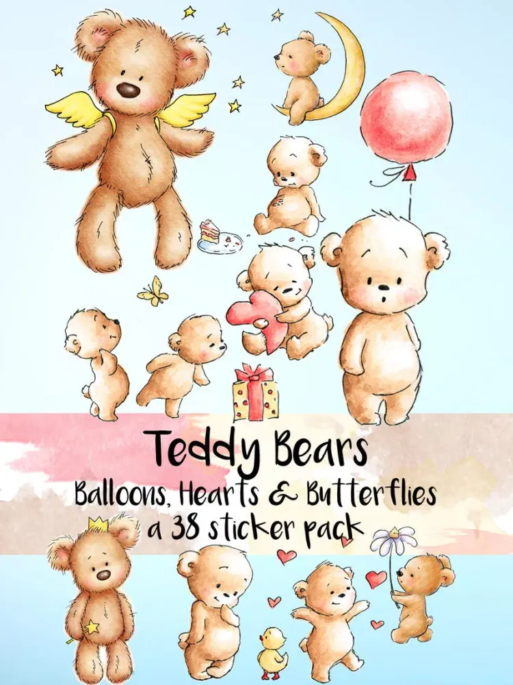 Capturas de tela do Teddy Bear Balloons Hearts & Butterflies Stickers iPad 