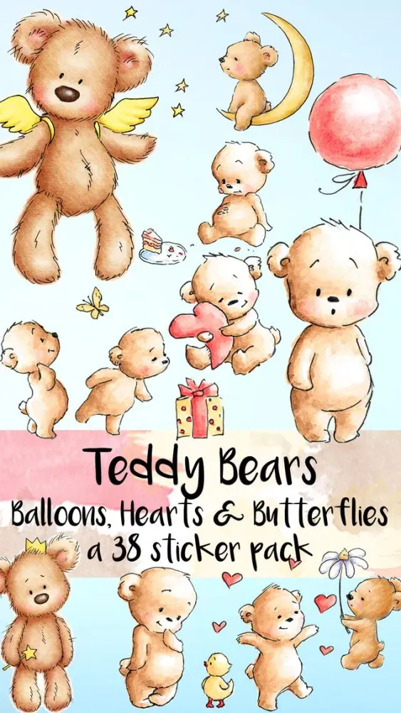 Capturas de tela do Teddy Bear Balloons Hearts & Butterflies Stickers