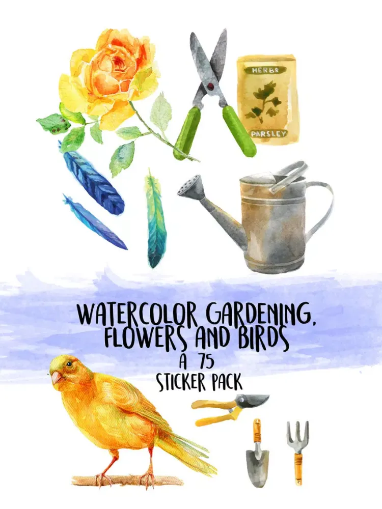 Watercolor Gardening Flowers and Birds Sticker Pac iPad  Ekran Görüntüleri