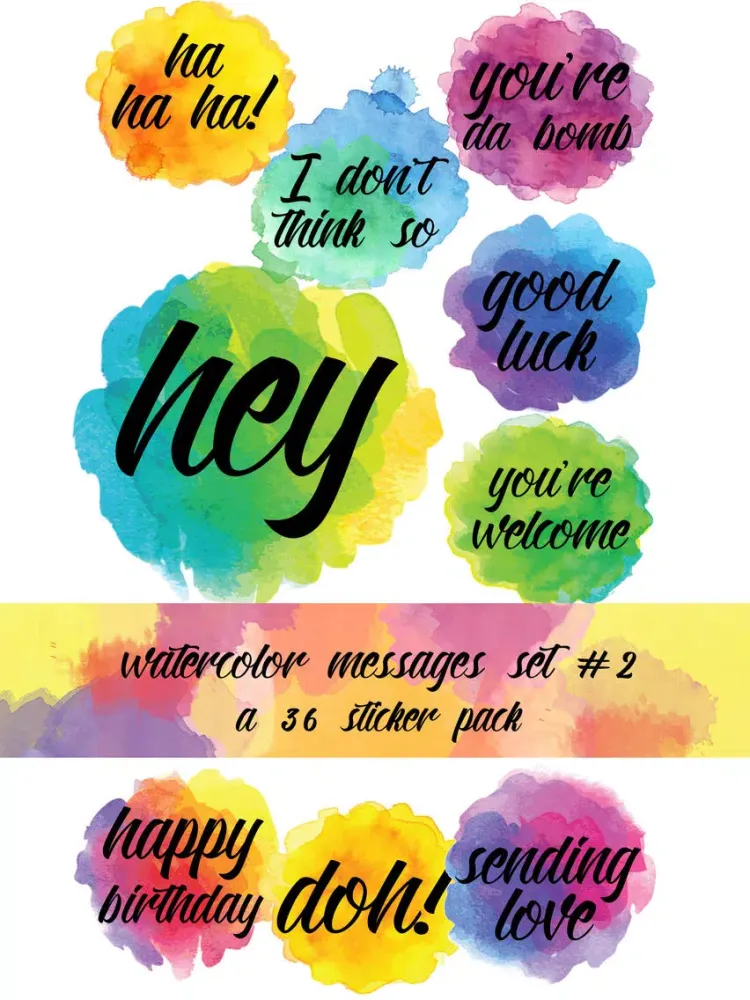 Watercolor Messages and Text Sticker Pack iPad  Screenshots