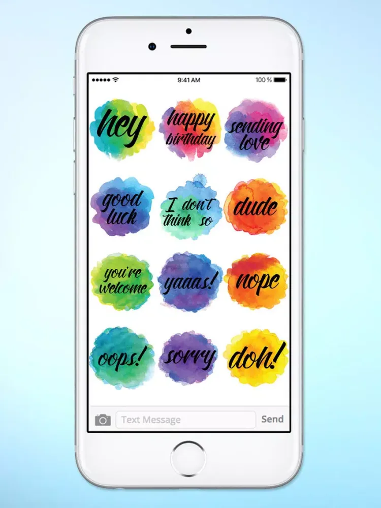 Watercolor Messages and Text Sticker Pack iPad  Screenshots