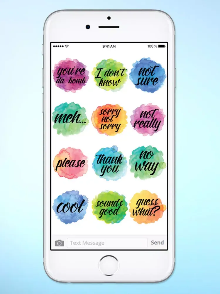 Watercolor Messages and Text Sticker Pack iPad  Screenshots
